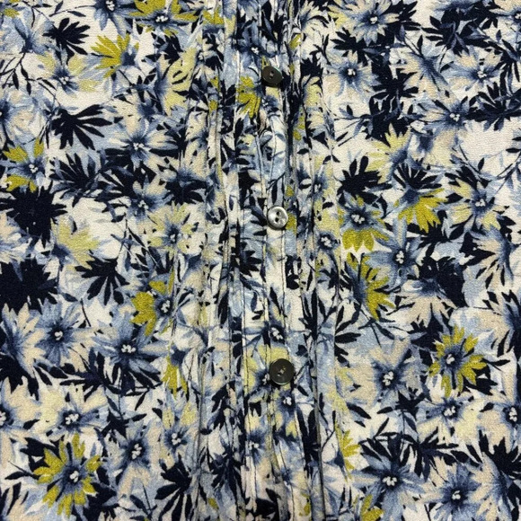J Jill Womens Floral Blouse Long Sleeve Button Down Blue Yellow Size XL - Picture 4 of 10